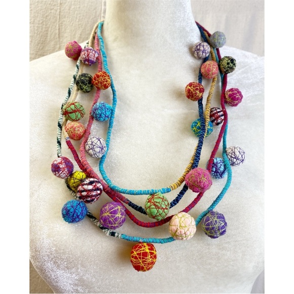 Fiorella Recycled textiles Necklace Bright colored multi strand felt necklace. - Picture 1 of 3